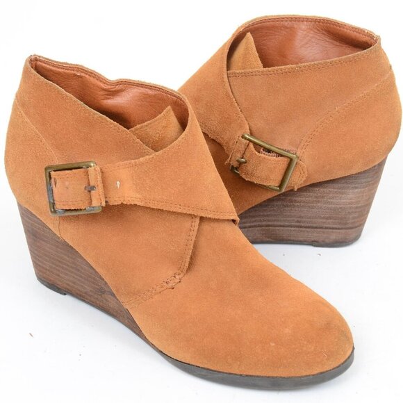 Lucky Brand Sumarah Leather Ankle Wedge Booties Women's Size 7 - Picture 4 of 7